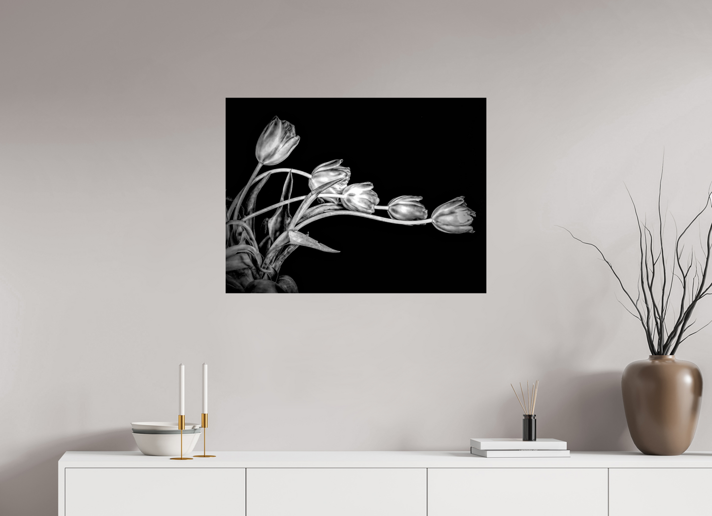 Dancing Tulips in Black and White