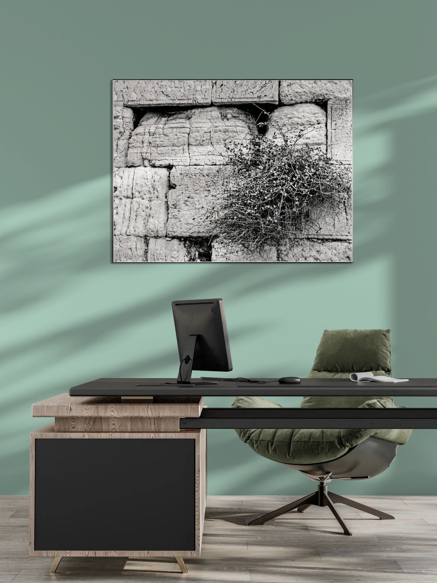 Jerusalem Western Wall (Black and White-Detail)